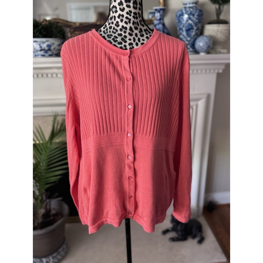 Sag Harbor Sweater Orange Long Sleeve Knit Cardigan Plus 1x Office Career Office
